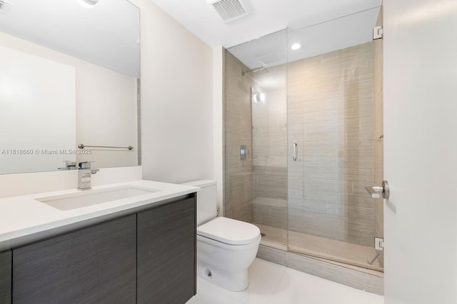 300 Sunny Isles Blvd Unit 4-2303, Sunny Isles Beach, FL 33160 - bathroom with vanity, recessed lighting, a stall shower, and tile patterned flooring