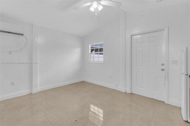 12440 SW 207th Ter, Miami, FL 33177 - unfurnished room with a wall mounted AC, a ceiling fan, light tile patterned floors, and lofted ceiling