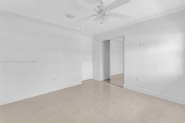 12440 SW 207th Ter, Miami, FL 33177 - spare room with ornamental molding, a ceiling fan, and light tile patterned floors