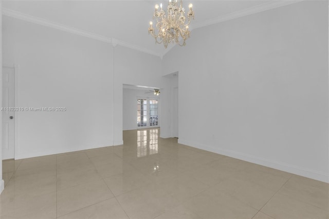 12440 SW 207th Ter, Miami, FL 33177 - tiled spare room with a chandelier and ornamental molding