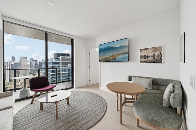 159 NE 6th St Unit 3407, Miami, FL 33132 - living room featuring a wall of windows and light tile patterned floors