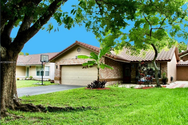 2433 NW 92nd Ave, Coral Springs, FL 33065 - view of front facade with a tiled roof, a garage, driveway, and a front lawn