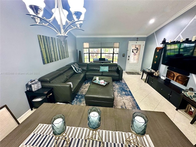2433 NW 92nd Ave, Coral Springs, FL 33065 - tiled living room with a chandelier and ornamental molding
