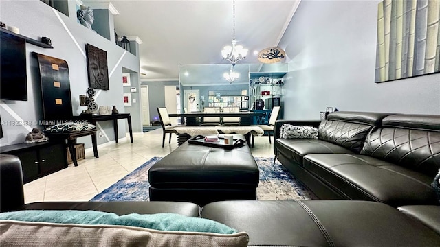 2433 NW 92nd Ave, Coral Springs, FL 33065 - living area with a chandelier, tile patterned flooring, and crown molding