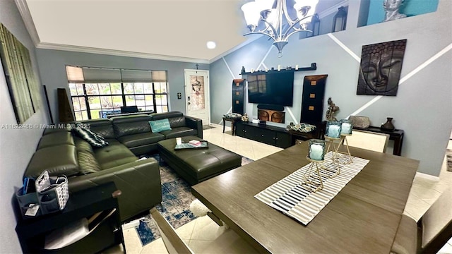 2433 NW 92nd Ave, Coral Springs, FL 33065 - tiled living area featuring a chandelier and ornamental molding