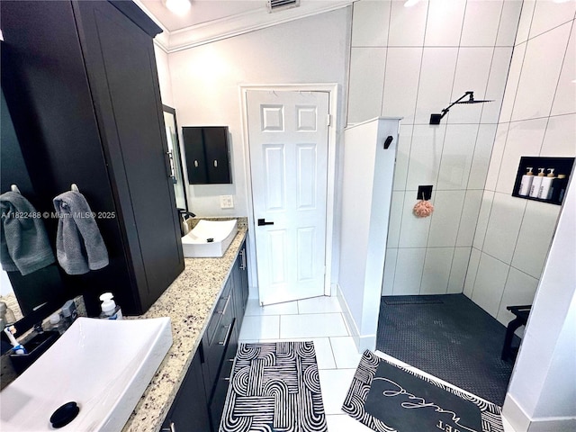 2433 NW 92nd Ave, Coral Springs, FL 33065 - full bath with crown molding, tile patterned floors, double vanity, and a tile shower