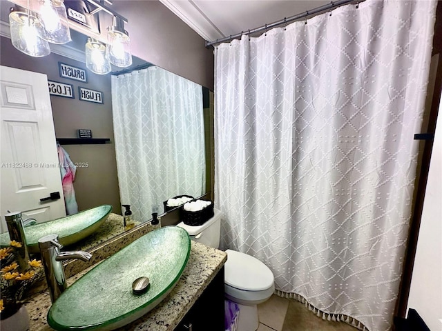 2433 NW 92nd Ave, Coral Springs, FL 33065 - bathroom with vanity, tile patterned flooring, crown molding, and a shower with shower curtain