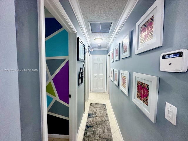 2433 NW 92nd Ave, Coral Springs, FL 33065 - hallway featuring ornamental molding, a textured ceiling, and light tile patterned floors