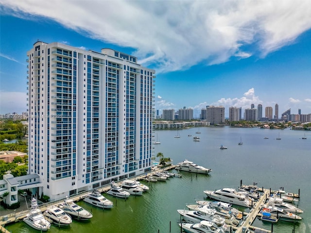 17301 Biscayne Blvd Unit 1704, North Miami Beach, FL 33160 - water view featuring a marina and city skyline