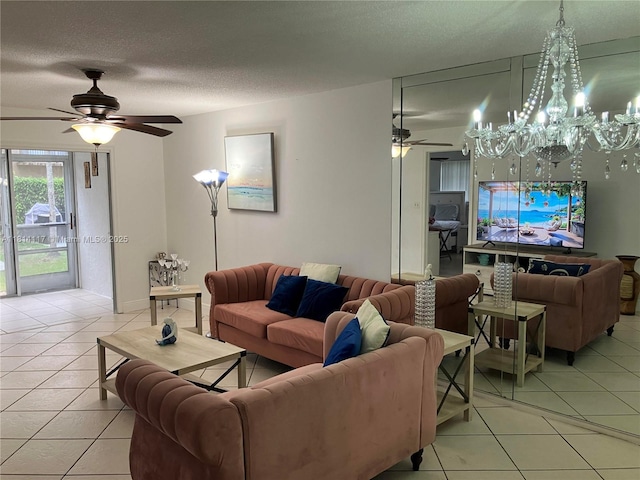 8605 W Sample Rd Unit 101, Coral Springs, FL 33065 - living room with a ceiling fan, light tile patterned floors, and a textured ceiling