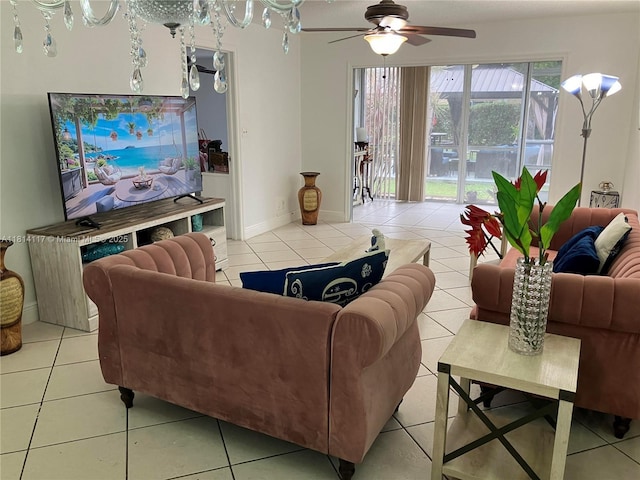 8605 W Sample Rd Unit 101, Coral Springs, FL 33065 - tiled living room with a ceiling fan and baseboards