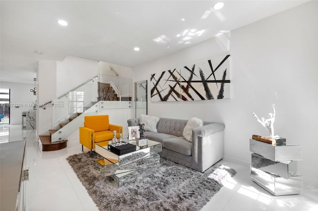 8780 NW 116th Path, Doral, FL 33178 - living room featuring stairs, recessed lighting, and tile patterned flooring