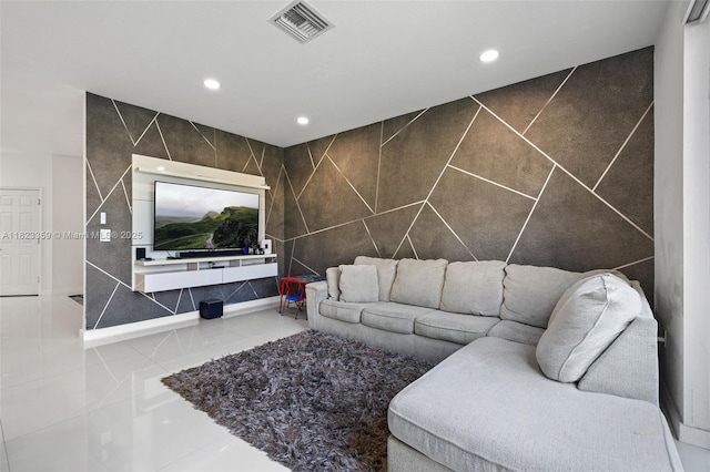8780 NW 116th Path, Doral, FL 33178 - living area featuring tile walls, recessed lighting, and tile patterned flooring