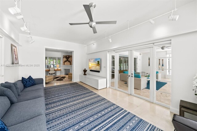 1839 W 24th St, Miami Beach, FL 33140 - living area with ceiling fan, french doors, and track lighting