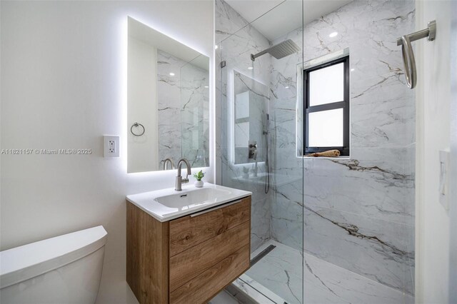 51 NE 110th St, Miami Shores, FL 33161 - full bathroom with vanity, a marble finish shower, and marble finish flooring