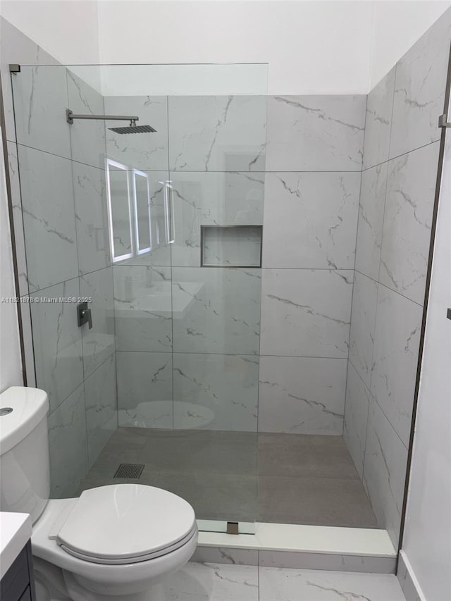 18861 SW 28th Ct, Miramar, FL 33029 - full bath featuring marble look tile flooring, a marble finish shower, and vanity
