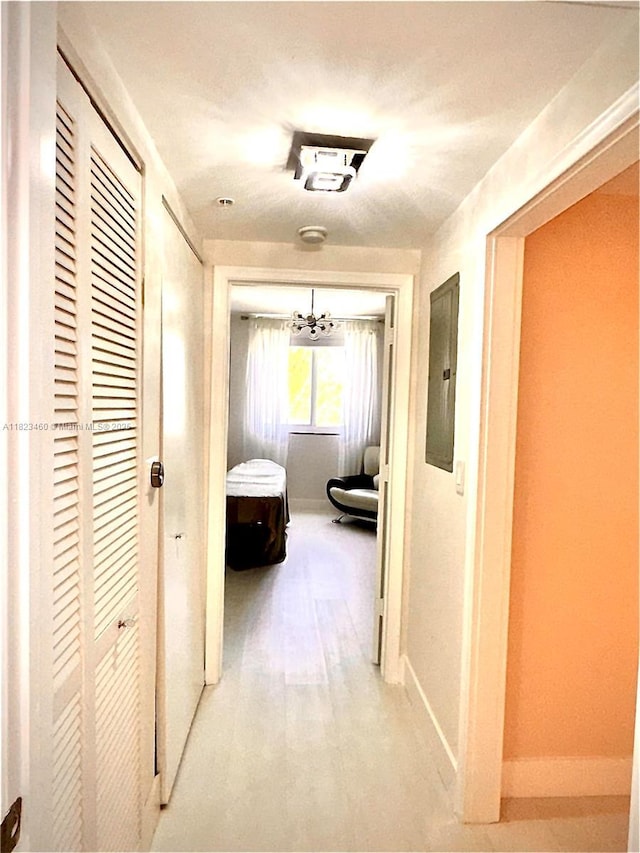 18800 NE 29th Ave Unit 412, Aventura, FL 33180 - corridor with electric panel, a chandelier, and light wood-style floors
