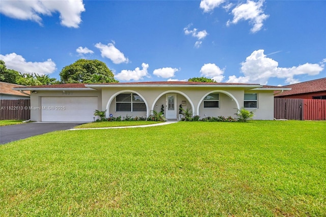 view of front of home featuring stucco siding, asphalt driveway, and a garage