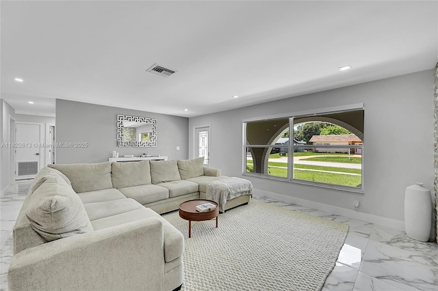 7481 NW 14th St, Plantation, FL 33313 - living room featuring marble look tiles and recessed lighting