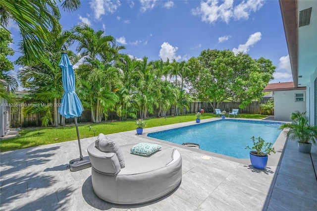 view of pool with a patio and a fenced backyard