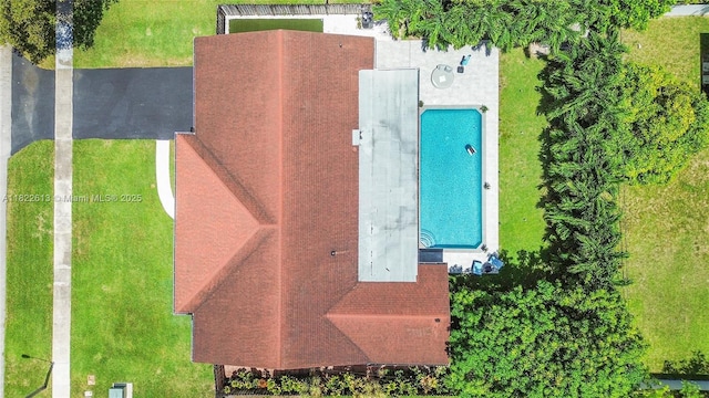 view from above of property with a pool