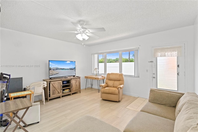 1030 SW 11th St Unit 8M, Hallandale Beach, FL 33009 - living room with ceiling fan, a textured ceiling, and light wood-style flooring