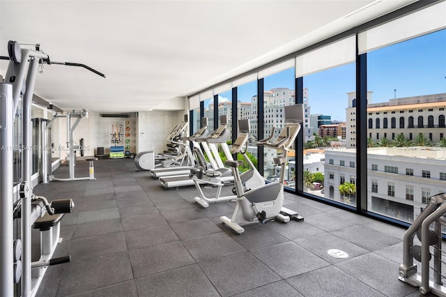 275 Giralda Ave Unit 6A-B, Coral Gables, FL 33134 - workout area with floor to ceiling windows and a view of city