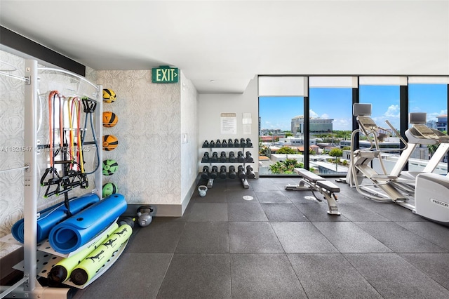 275 Giralda Ave Unit 6A-B, Coral Gables, FL 33134 - gym featuring floor to ceiling windows and a city view