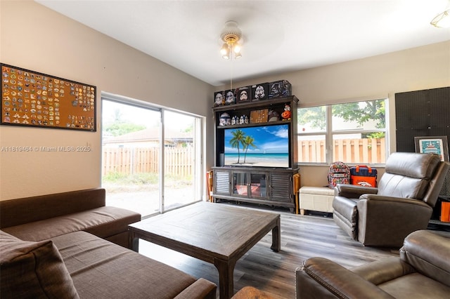 5000 SW 136th Ave, Miramar, FL 33027 - living area featuring wood finished floors and ceiling fan