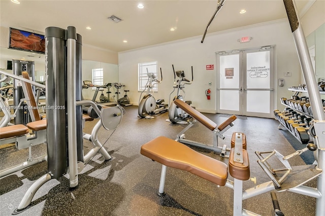 5000 SW 136th Ave, Miramar, FL 33027 - workout area with ornamental molding, recessed lighting, and french doors