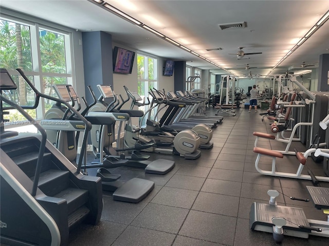 2000 N Bayshore Dr Unit 201, Miami, FL 33137 - exercise room with ceiling fan