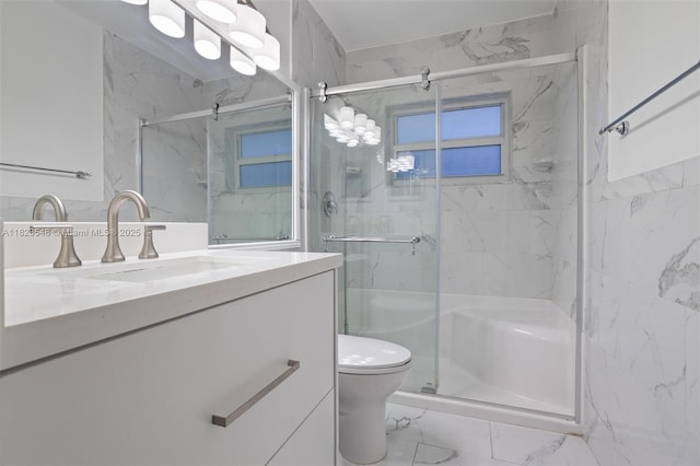 12811 SW 9th Pl, Davie, FL 33325 - bathroom with vanity, a marble finish shower, and marble look tile flooring