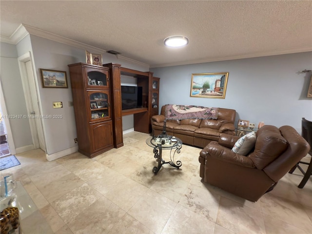 1651 SW 120th Ave, Pembroke Pines, FL 33025 - living area featuring crown molding and a textured ceiling
