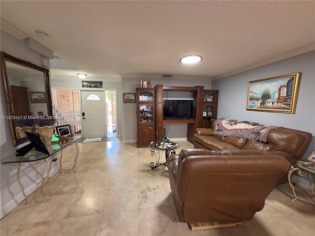 1651 SW 120th Ave, Pembroke Pines, FL 33025 - living room featuring ornamental molding and a textured ceiling