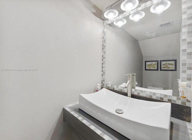 9125 SW 227th St, Cutler Bay, FL 33190 - bathroom with vanity and vaulted ceiling