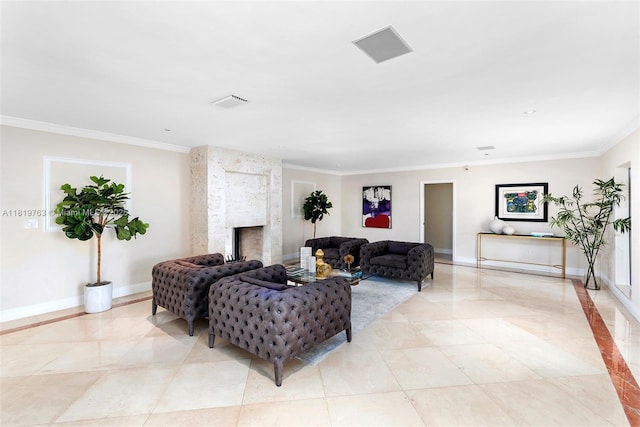 13454 SW 58th Ave, Pinecrest, FL 33156 - living area featuring ornamental molding and a fireplace
