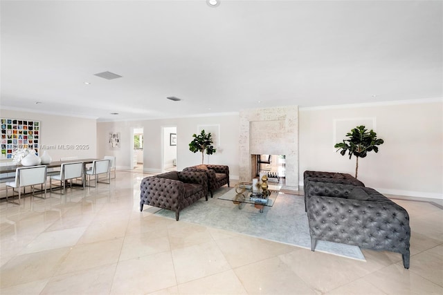 13454 SW 58th Ave, Pinecrest, FL 33156 - living area with ornamental molding, recessed lighting, and tile patterned floors