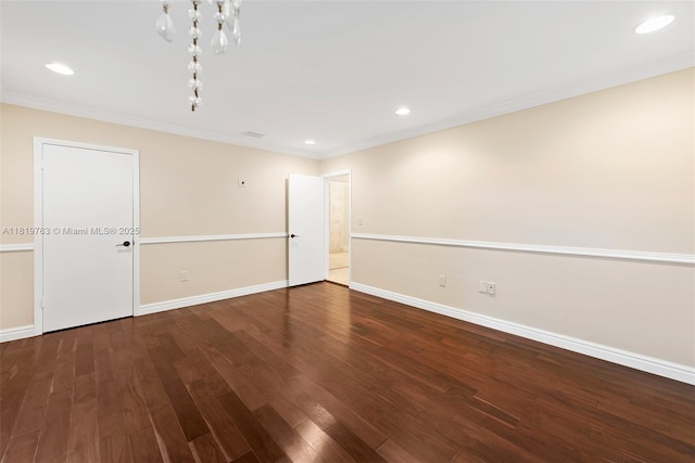 13454 SW 58th Ave, Pinecrest, FL 33156 - unfurnished room featuring ornamental molding, wood finished floors, and recessed lighting