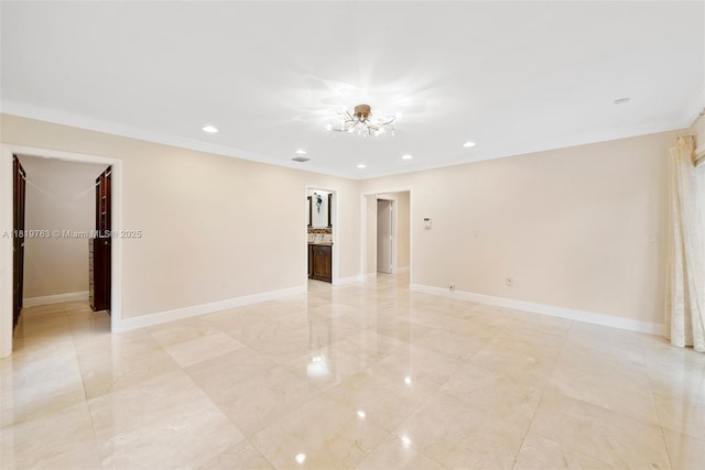13454 SW 58th Ave, Pinecrest, FL 33156 - spare room with crown molding, a chandelier, and recessed lighting