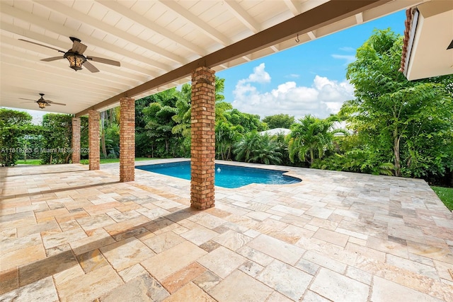 13454 SW 58th Ave, Pinecrest, FL 33156 - outdoor pool featuring a ceiling fan and a patio