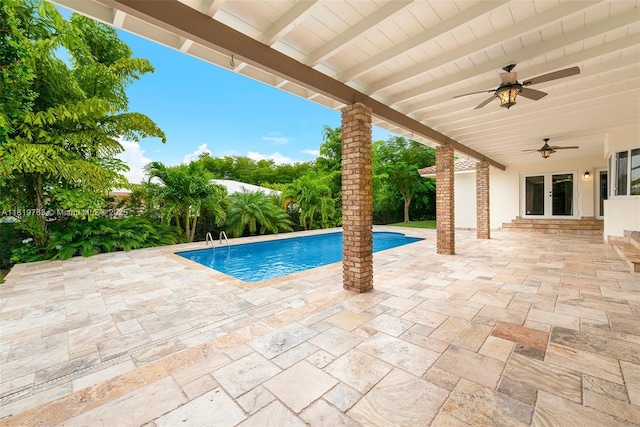 13454 SW 58th Ave, Pinecrest, FL 33156 - swimming pool with french doors, a patio, and a ceiling fan