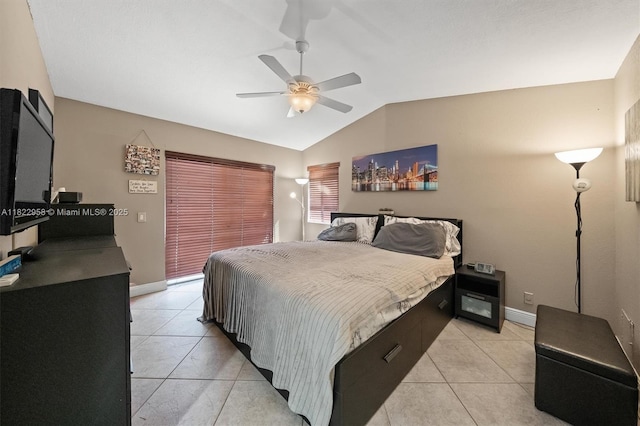 490 Talavera Rd, Weston, FL 33326 - bedroom with lofted ceiling, light tile patterned flooring, and ceiling fan