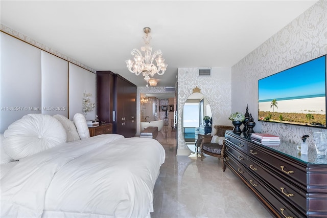 1331 Brickell Bay Dr Unit 2305, Miami, FL 33131 - bedroom with a chandelier and wallpapered walls