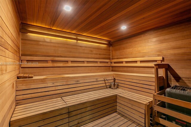 2101 S Ocean Dr Unit 2707, Hollywood, FL 33019 - relaxing sauna / steam room featuring wooden walls, recessed lighting, and wooden ceiling
