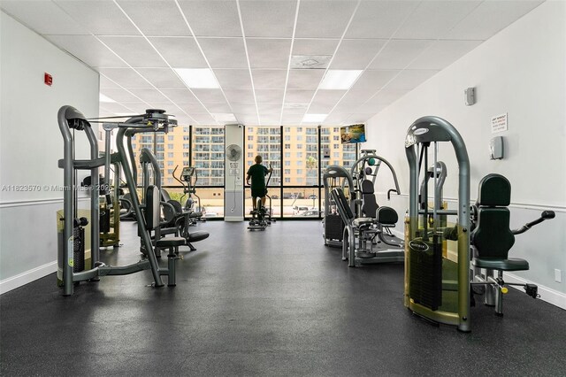 2101 S Ocean Dr Unit 2707, Hollywood, FL 33019 - workout area with floor to ceiling windows and a paneled ceiling