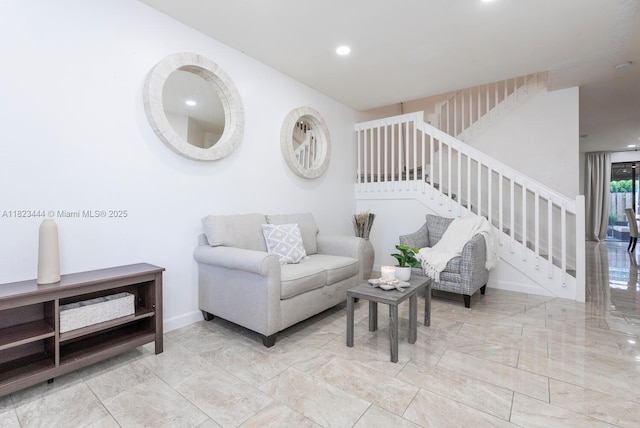 11456 SW 254th St, Homestead, FL 33032 - living room with stairway, marble finish floors, and recessed lighting