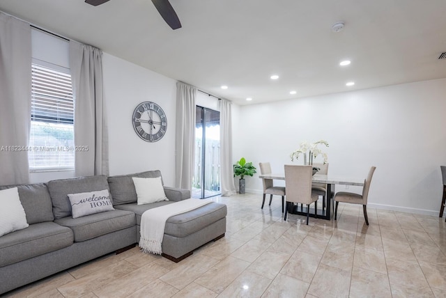 11456 SW 254th St, Homestead, FL 33032 - living room featuring a ceiling fan and recessed lighting