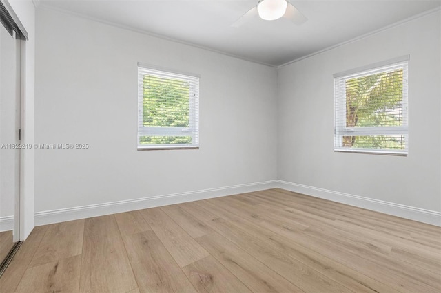7635 SW 57th Ave Unit 2, South Miami, FL 33143 - empty room with ornamental molding, light wood-style floors, and ceiling fan
