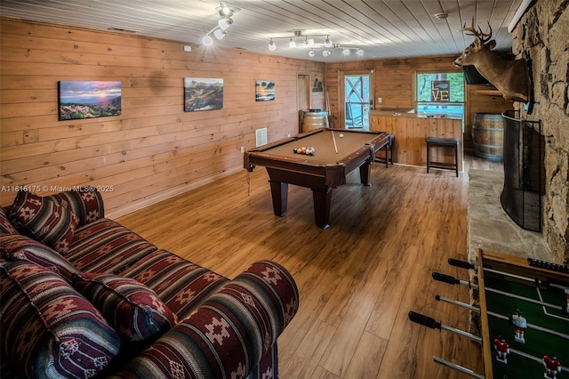 200 Summit Lodge Rd, Nc, NC 28604 - rec room featuring billiards, wood finished floors, wooden walls, and wooden ceiling