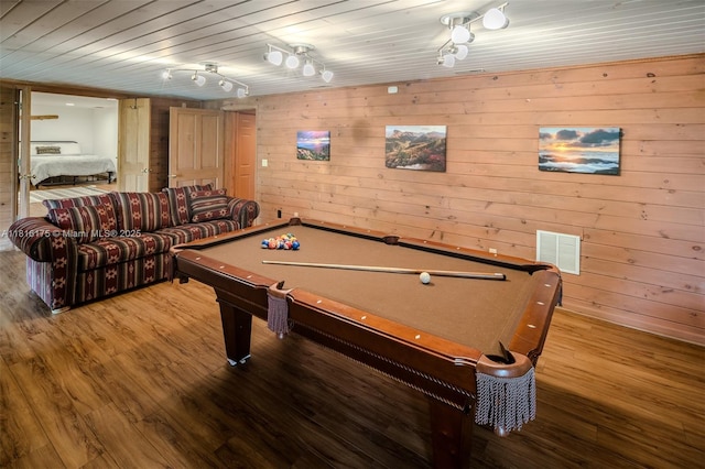 200 Summit Lodge Rd, Nc, NC 28604 - game room featuring billiards, wood finished floors, track lighting, wooden walls, and wood ceiling